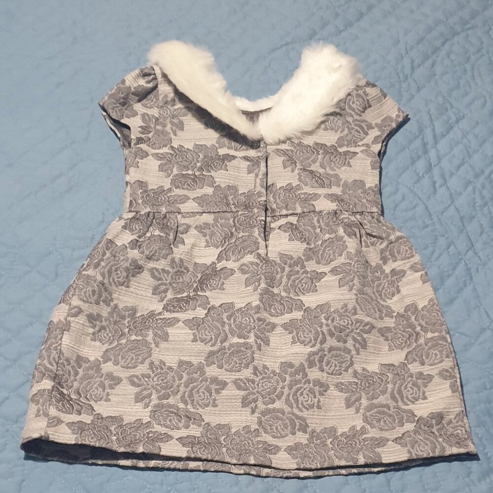 JANIE AND JACK faux fur jacquard dress - Dove grey floral